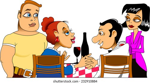  friends meet in a cafe, vector and illustration