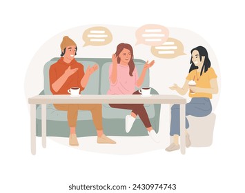 Friends meeting isolated concept vector illustration. Friendly meeting, friendship support, cheerful conversation, sharing leisure time with pals, soul mate, going out together vector concept.