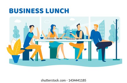 Friends Meeting in Sushi Bar for Business Lunch. Company of Young People Having Meal in Modern Japanese Restaurant, Communicating, Chatting, Weekend Leisure. Cartoon Flat Vector Illustration, Banner