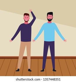 Friends men greeting and smiling