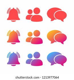 Friends, message, bell notification. set of Social media icons. Vector illustration. Red and gradient.