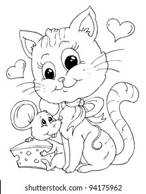 Friends Mouse Cat Illustration Coloring Page Stock Vector Royalty Free