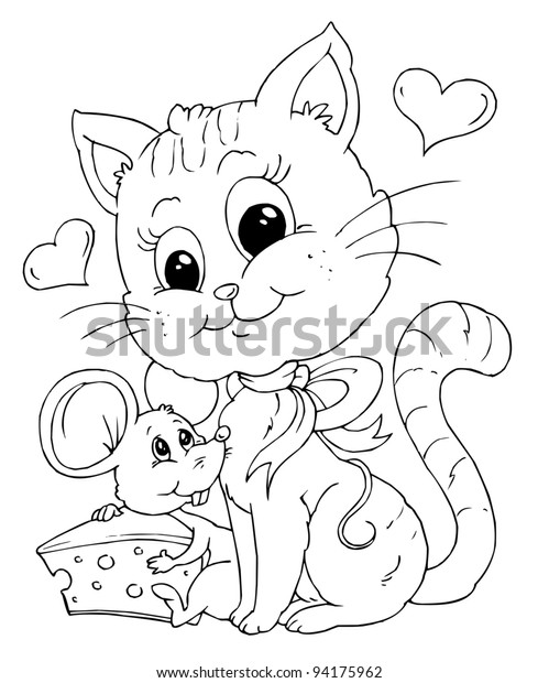Friends Mouse Cat Illustration Coloring Page Stock Vector Royalty Free