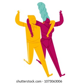 Friends moving happily together. Series of illustrations about friendship and companionship.