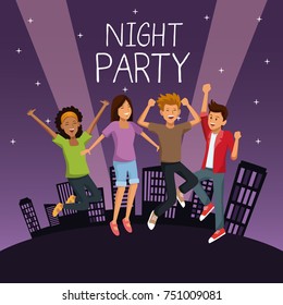 Friends at night party icon vector illustration graphic design