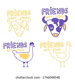Friends not food. Vector elements for labels, logos, badges, stickers or icons. Calligraphic and typographic collection. Set of Vector Illustration