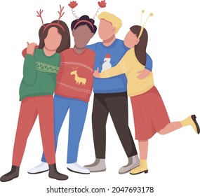 Friends on Christmas semi flat color vector characters. Standing figures. Full body people on white. New Year party isolated modern cartoon style illustration for graphic design and animation