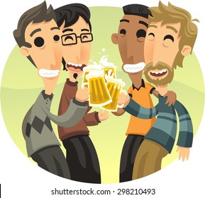 Friends at party Celebrating and Drinking Beer, vector illustration cartoon. 