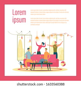 Friends Party Celebration Vector Banner Template. Friendship Day Web Banner Layout. Home Entertainment Illustration. Male and Female Cartoon Characters Drinking Alcoholic Beverages and Chatting