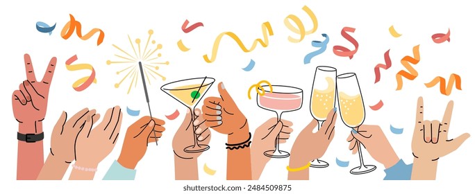 Friends party event drinking alcohol drink together. Flat illustration