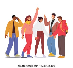 Friends Party, Friendship, Communication Concept. Group of Cheerful Happy Young People Rejoice, Laughing. Friends Characters Meeting, Friendly Men and Women. Cartoon Vector Illustration