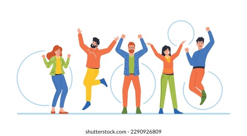 Friends Party, Friendship, Communication Concept. Group of Cheerful Happy Young People Rejoice, Laughing, Illustration