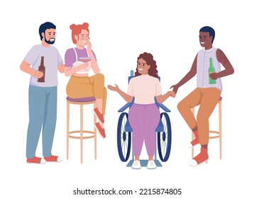 Friends at party semi flat color vector characters. Editable figures. Full body people on white. Drinking and talking simple cartoon style illustration for web graphic design and animation