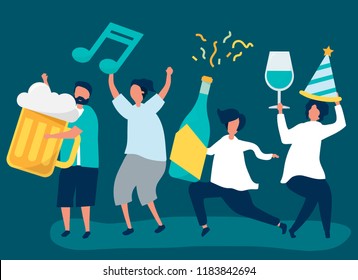 Amigos de fiesta y tomando diferentes bebidas
