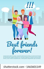 Friends pastime brochure template. Best friends forever lettering. International camp, student exchange program. Flyer, booklet, leaflet concept with flat illustration. Vector page layout for magazine