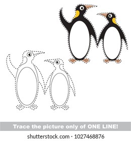 Friends Penguin to be traced only of one line, the tracing educational game to preschool kids with easy game level, the colorful and colorless version.