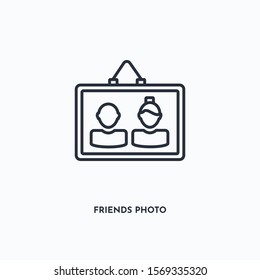 Friends photo outline icon. Simple linear element illustration. Isolated line Friends photo icon on white background. Thin stroke sign can be used for web, mobile and UI.