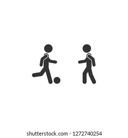 Friends play football icon. Simple glyph vector of friendship set icons for UI and UX, website or mobile application svg