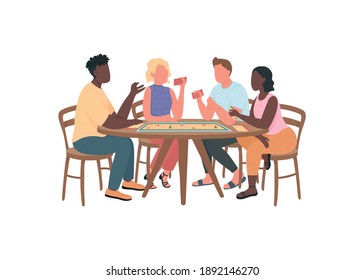 Friends playing board games flat color vector faceless characters. Men and women with tabletop games. Weekend home entertainment isolated cartoon illustration for web graphic design and animation