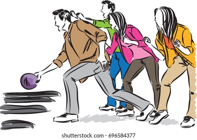 friends playing bowling vector illustration