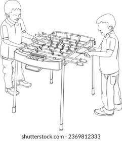 Friends Playing Foosball Table Game - Vector Illustration, People Enjoying Toy Football - Leisure Activity, Table Soccer Entertainment - Miniature Football Game