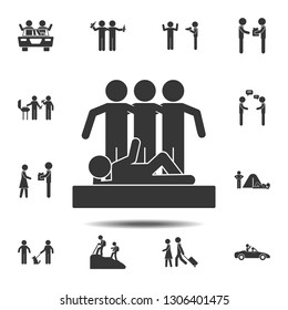 Friends posing for photo icon. Simple glyph, flat vector element of friendship icons set for UI and UX, website or mobile application