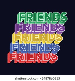 Friends Rainbow Typography Colorful Friendship Day T-shirt Design