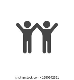 Friends with Raised Hand Icon Black and White Vector Graphic