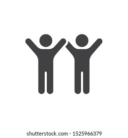 Friends with raised hands vector icon. filled flat sign for mobile concept and web design. People friendship glyph icon. Symbol, logo illustration. Vector graphics