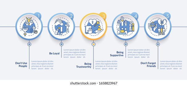 Friends Relationship Vector Infographic Template. Trustworthy And Supportive Presentation Design Elements. Data Visualization With 5 Steps. Process Timeline Chart. Workflow Layout With Linear Icons