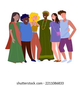 Friends representing different cultures. Diversity of people and friendship. Vector illustration of people