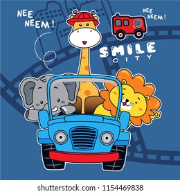 with friends riding a car,vector car illustration