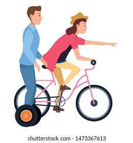 Friends riding electric scooter and bicycle cartoon ,vector illustration graphic design.