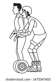 Friends riding on skates and electric scooter with helmet ,vector illustration graphic design.