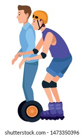 Friends riding on skates and electric scooter with helmet ,vector illustration graphic design.