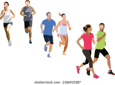 Friends running and talking together, young couple running, Young people running 
