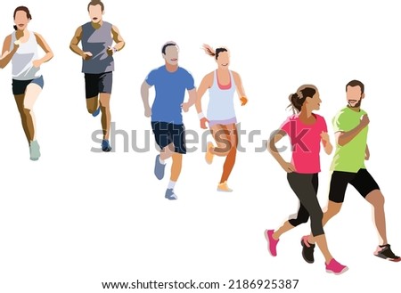 Friends running and talking together, young couple running, Young people running 