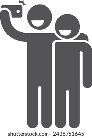 Friends selfie black icon. Two human figures together