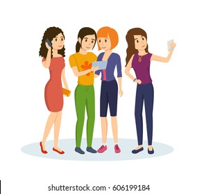 Friends share information and memories with each other after their travels and events that happened in life. Vector illustration isolated in cartoon style.