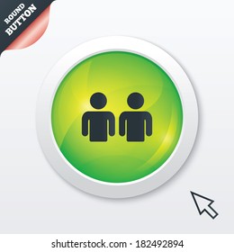Friends sign icon. Social media symbol. Green shiny button. Modern UI website button with mouse cursor pointer. Vector