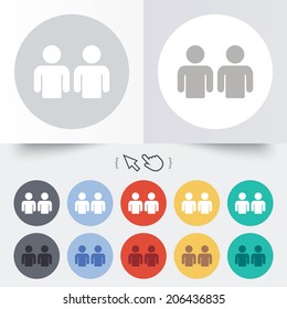 Friends sign icon. Social media symbol. Round 12 circle buttons. Shadow. Hand cursor pointer. Vector