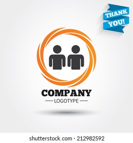 Friends sign icon. Social media symbol. Business abstract circle logo. Logotype with Thank you ribbon. Vector
