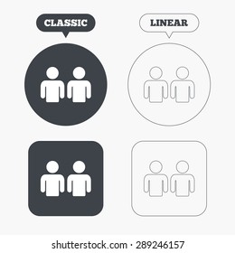 Friends sign icon. Social media symbol. Classic and line web buttons. Circles and squares. Vector