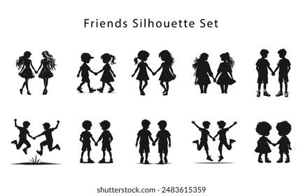 Friends silhouettes set. siblings silhouette