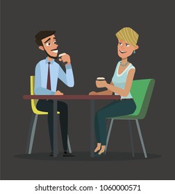 Friends sit in cafe, drink coffee.Vector illustration in cartoon style.
