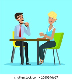 Friends sit in cafe, drink coffee.Vector illustration in cartoon style.