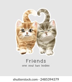 friends slogan with cute kittens friendship vector illustration