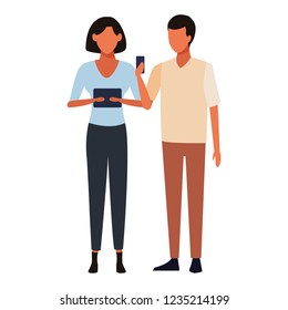 Friends with smartphone and tablet