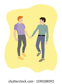 Friends spending time together.Vector illustration of friendly young guy in casual clothes.The concept of several movements and emotions.Flat young man  in a denim jeans and sneakers.
