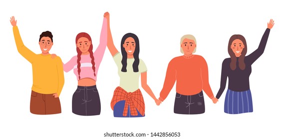 Friends standing together. Happy friendship day vector illustration